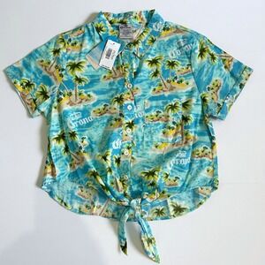 New Corona Hawaiian Shirt Tie-Front Short Sleeve Button Up‎ Top women's Med